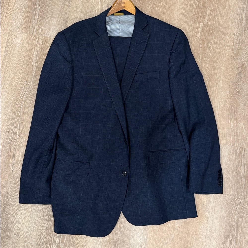 Brooks Brothers Blue & Tan Check Suit – 46L Jacket / 40x32 Pants